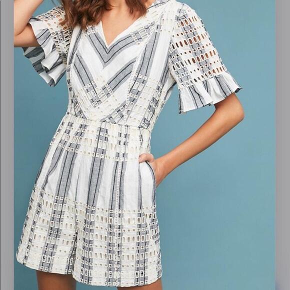 Anthropologie Ett:Twa Embroidered Eyelet Romper - Picture 1 of 7